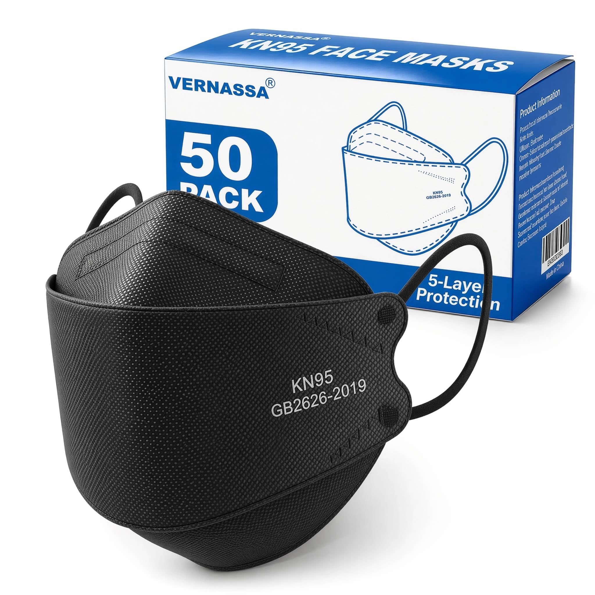 インヴェル　① ビューティーマスクALIVEN VISUAL MASK ブラック Amazon.com: VERNASSA Black KN95 Face Masks 50 Pack, 5-Layer